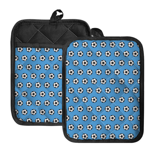 Blue Soccer Ball Pattern Print Pot Holders With Pocket