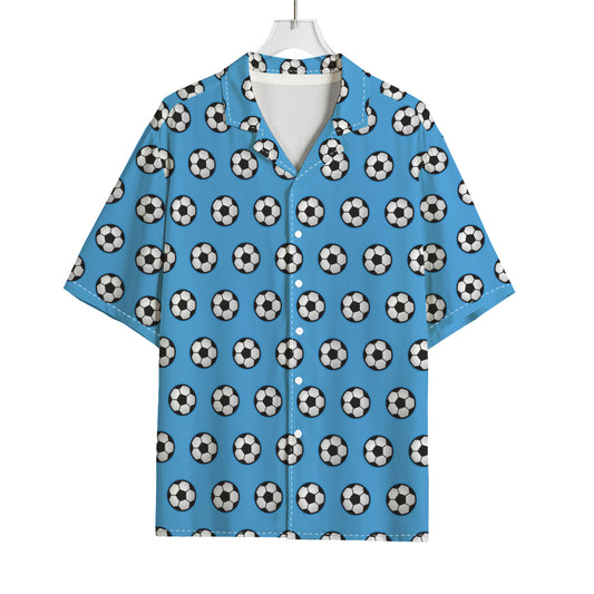 Blue Soccer Ball Pattern Print Rayon Hawaiian Shirt