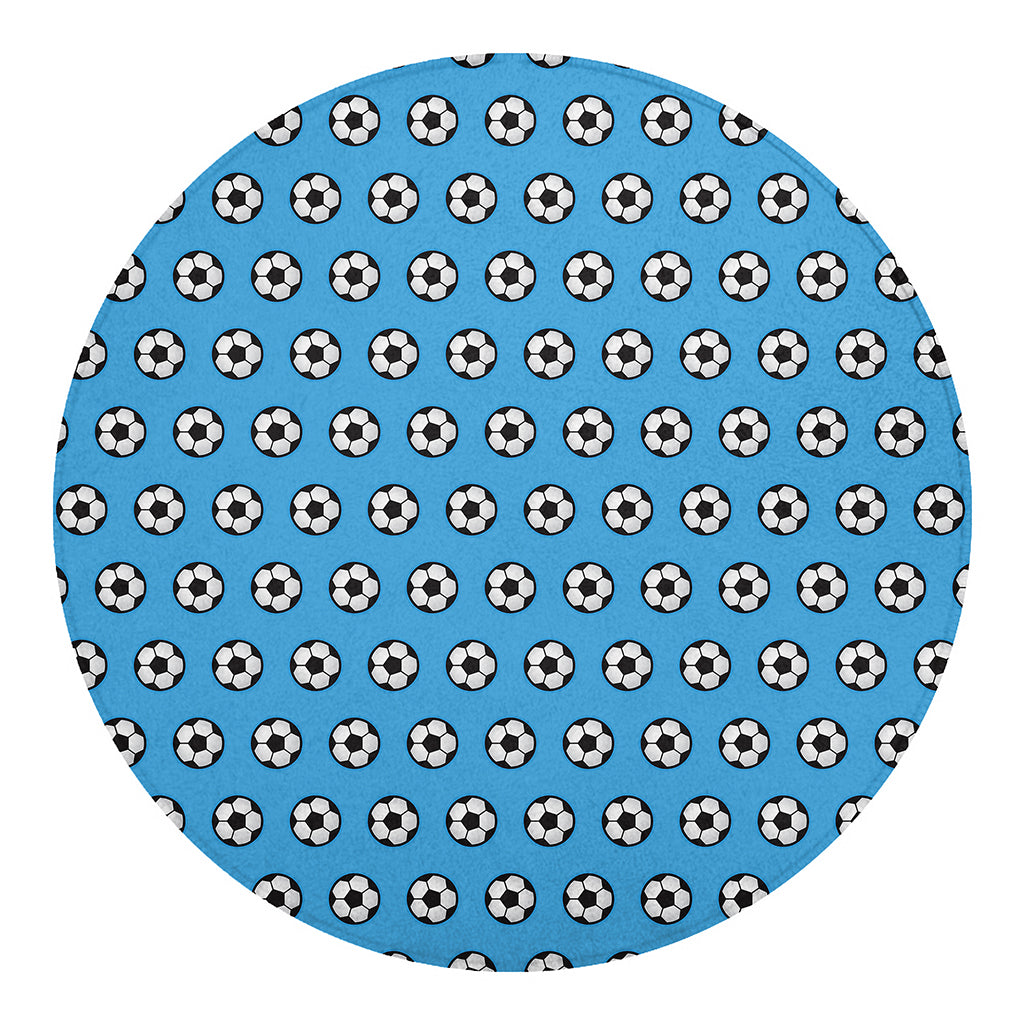 Blue Soccer Ball Pattern Print Round Blanket