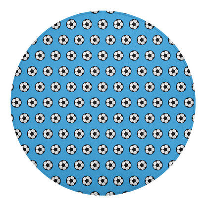 Blue Soccer Ball Pattern Print Round Blanket