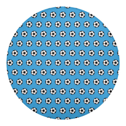 Blue Soccer Ball Pattern Print Round Blanket