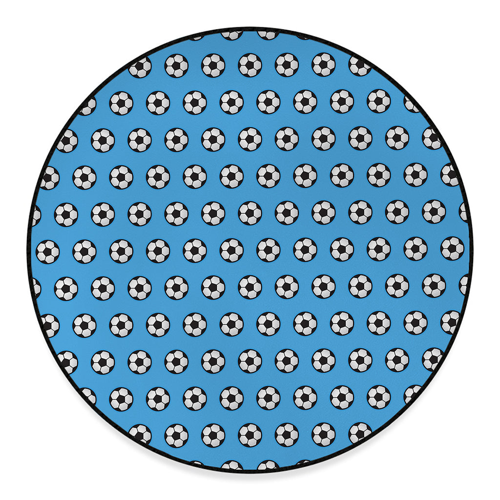 Blue Soccer Ball Pattern Print Round Floor Mat
