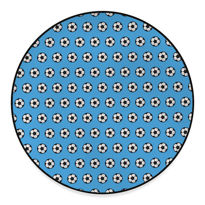 Blue Soccer Ball Pattern Print Round Floor Mat