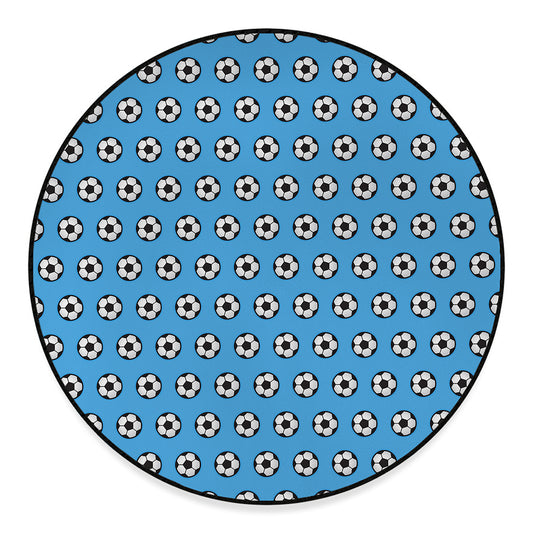 Blue Soccer Ball Pattern Print Round Floor Mat