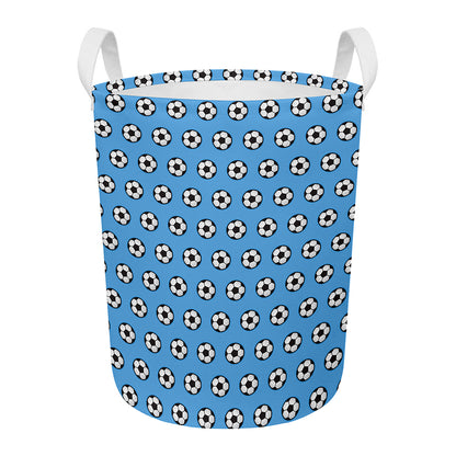 Blue Soccer Ball Pattern Print Round Laundry Basket