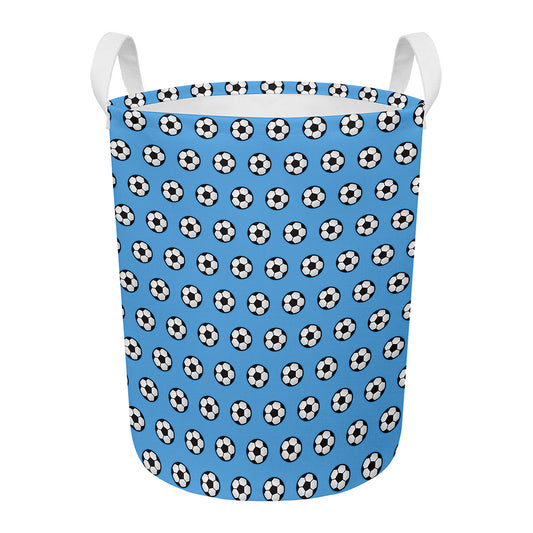 Blue Soccer Ball Pattern Print Round Laundry Basket
