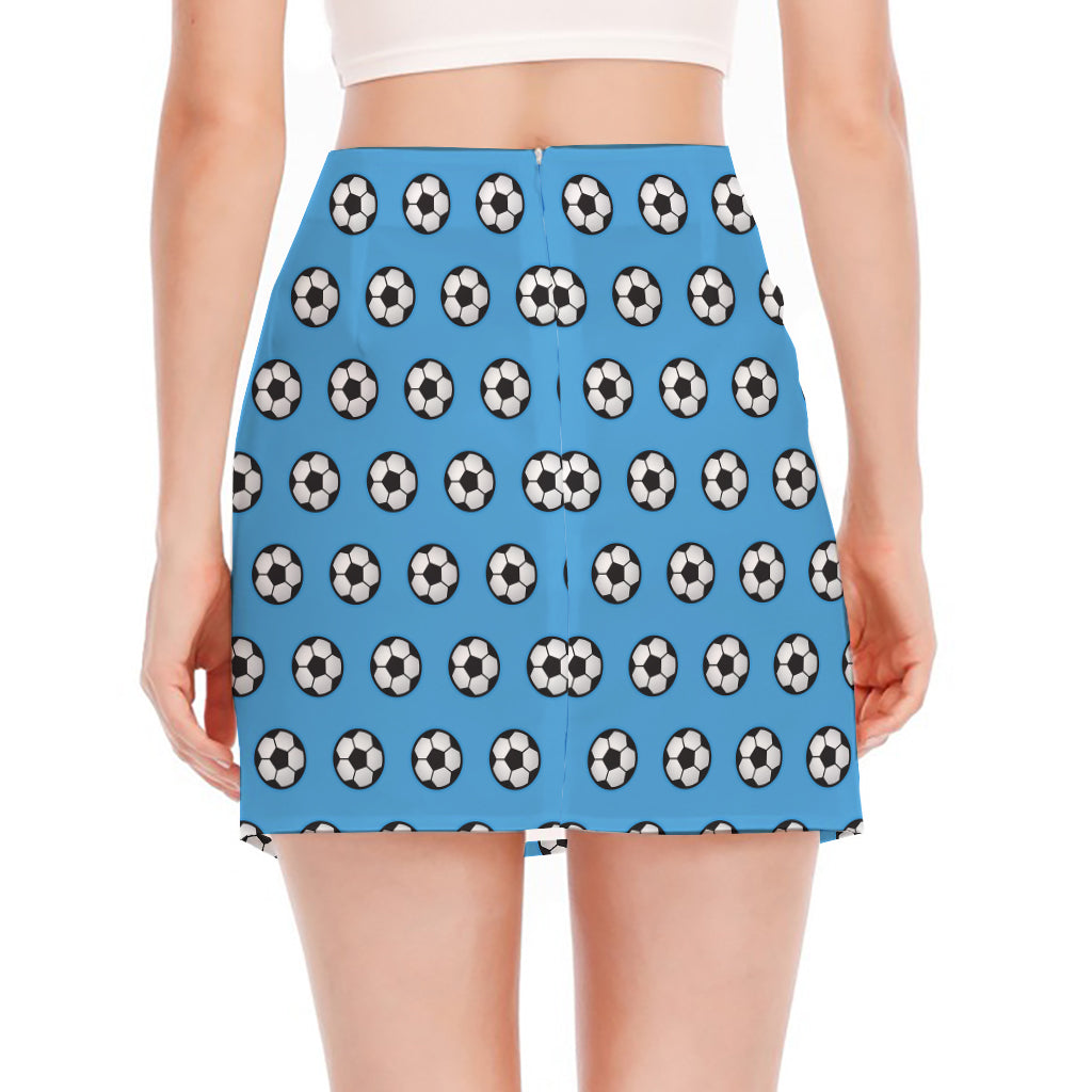 Blue Soccer Ball Pattern Print Side Slit Mini Skirt