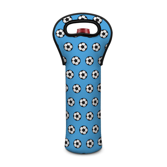 Blue Soccer Ball Pattern Print Single Neoprene Wine Tote