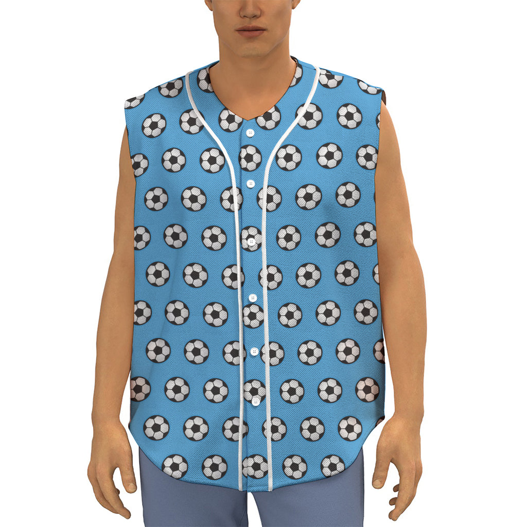 Blue Soccer Ball Pattern Print Sleeveless Baseball Jersey