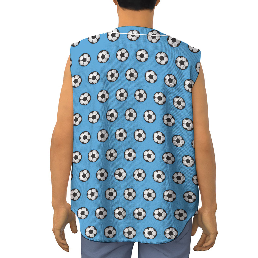 Blue Soccer Ball Pattern Print Sleeveless Baseball Jersey
