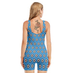 Blue Soccer Ball Pattern Print Sleeveless One Piece Swimsuit