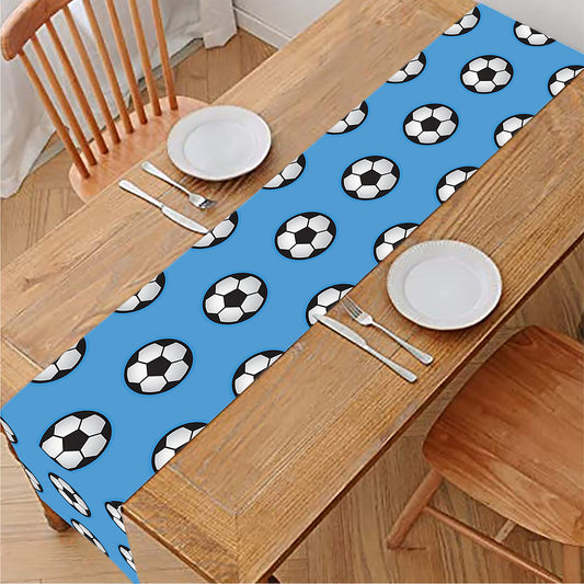 Blue Soccer Ball Pattern Print Table Runner