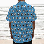 Blue Soccer Ball Pattern Print Textured Short Sleeve Shirt