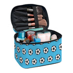 Blue Soccer Ball Pattern Print Travel Makeup Bag