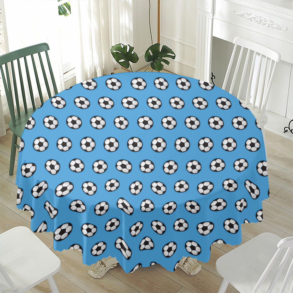 Blue Soccer Ball Pattern Print Waterproof Round Tablecloth