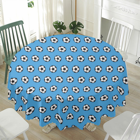Blue Soccer Ball Pattern Print Waterproof Round Tablecloth