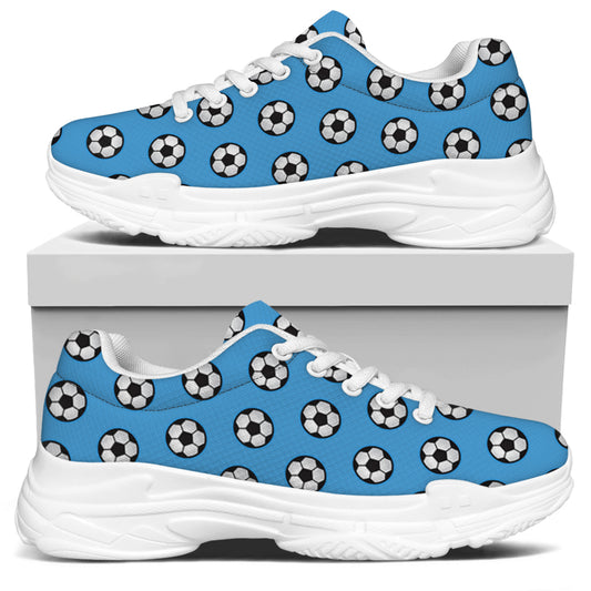 Blue Soccer Ball Pattern Print White Chunky Shoes