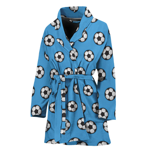 Blue Soccer Ball Pattern Print Women's Bathrobe