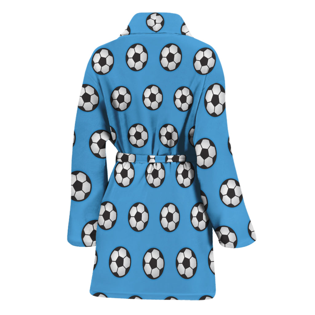 Blue Soccer Ball Pattern Print Women's Bathrobe
