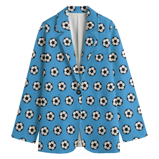 Blue Soccer Ball Pattern Print Women's Blazer