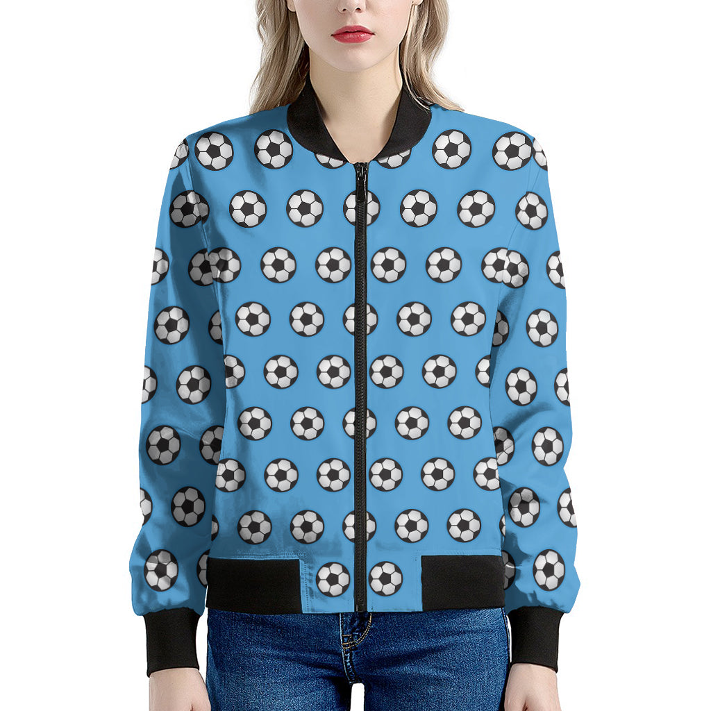 Blue Soccer Ball Pattern Print Women's Bomber Jacket