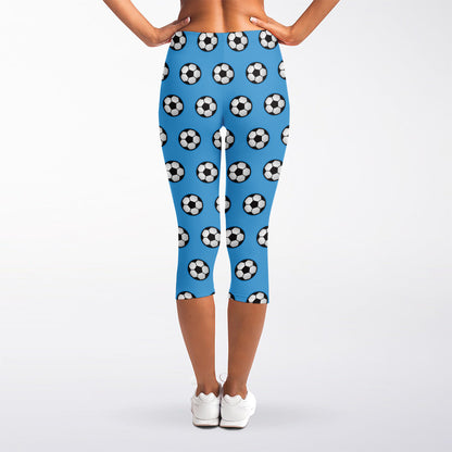 Blue Soccer Ball Pattern Print Women's Capri Leggings