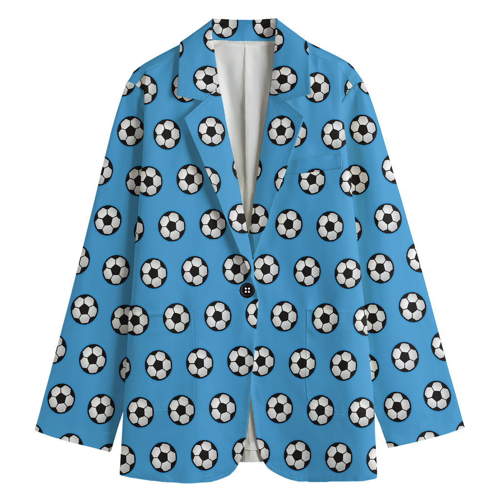Blue Soccer Ball Pattern Print Women's Cotton Blazer
