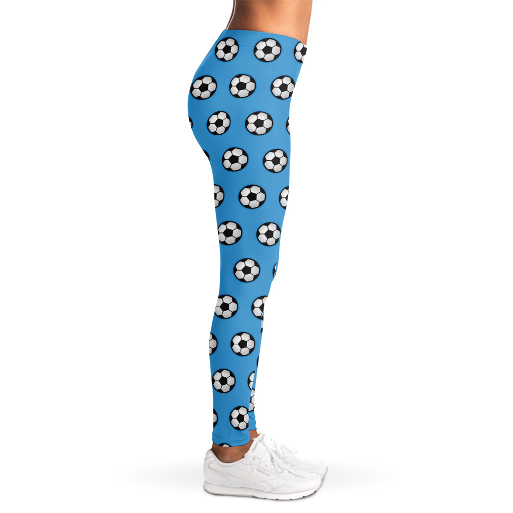 Blue Soccer Ball Pattern Print Women's Leggings