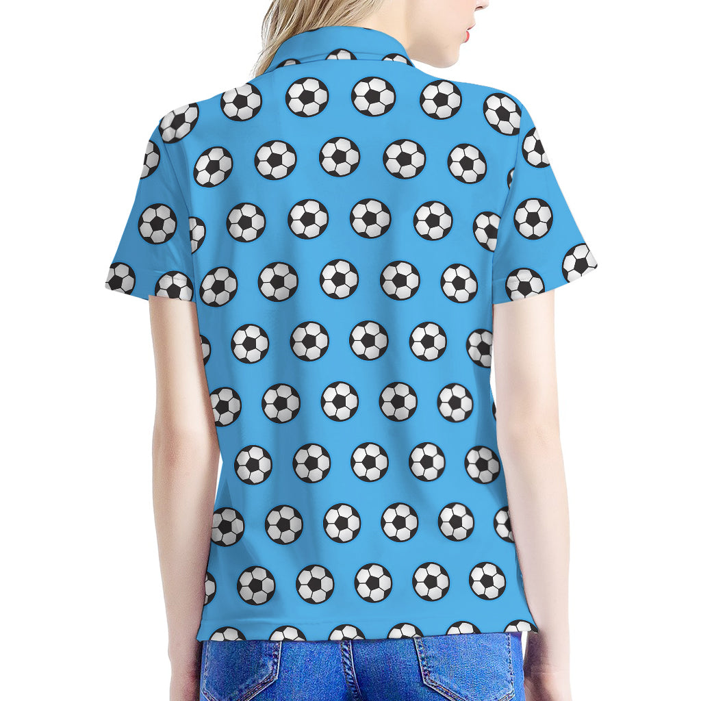 Blue Soccer Ball Pattern Print Women's Polo Shirt