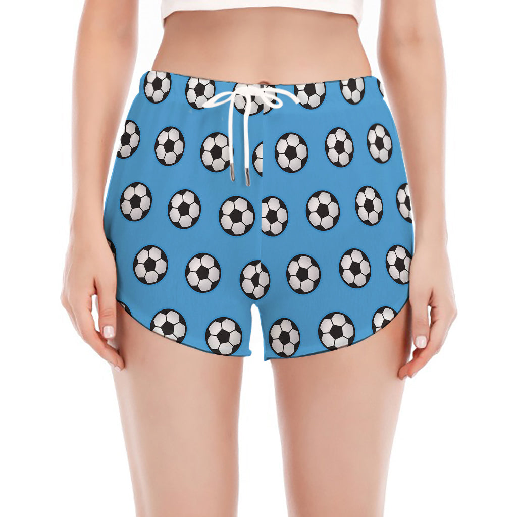 Blue Soccer Ball Pattern Print Women's Split Running Shorts