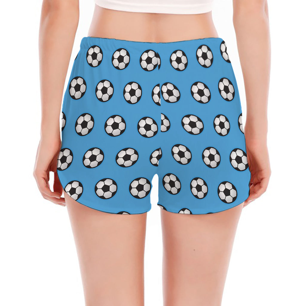 Blue Soccer Ball Pattern Print Women's Split Running Shorts