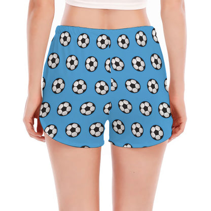 Blue Soccer Ball Pattern Print Women's Split Running Shorts