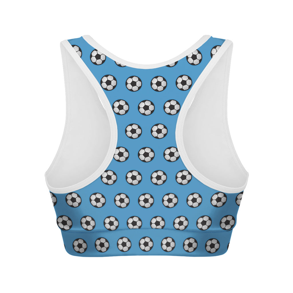 Blue Soccer Ball Pattern Print Women's Sports Bra