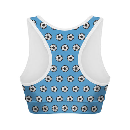Blue Soccer Ball Pattern Print Women's Sports Bra