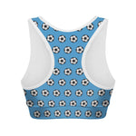 Blue Soccer Ball Pattern Print Women's Sports Bra
