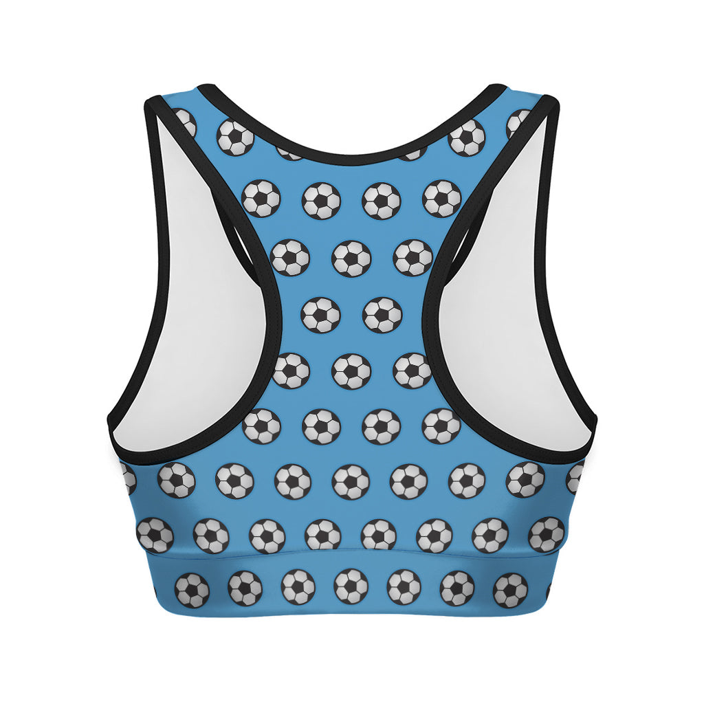 Blue Soccer Ball Pattern Print Women's Sports Bra