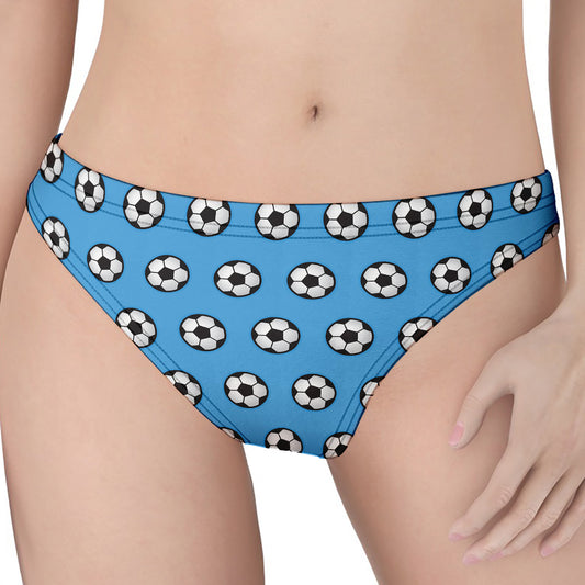 Blue Soccer Ball Pattern Print Women's Thong