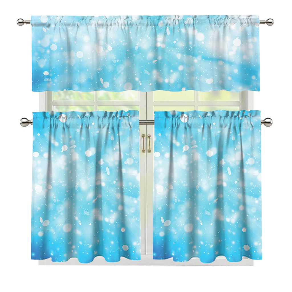 Blue Sparkle Light Print 3 Piece Kitchen Curtains