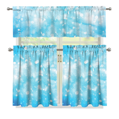 Blue Sparkle Light Print 3 Piece Kitchen Curtains