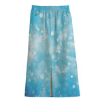 Blue Sparkle Light Print Cotton Front Slit Maxi Skirt