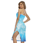 Blue Sparkle Light Print Cross Back Cami Dress