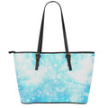 Blue Sparkle Light Print Leather Tote Bag With Zipper