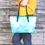 Blue Sparkle Light Print Leather Tote Bag