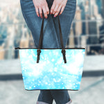Blue Sparkle Light Print Leather Tote Bag