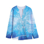 Blue Sparkle Light Print Long Sleeve Short Coat