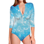 Blue Sparkle Light Print Long Sleeve Swimsuit
