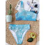Blue Sparkle Light Print One Shoulder Bikini Top