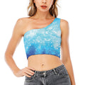 Blue Sparkle Light Print One Shoulder Crop Top