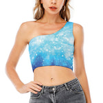 Blue Sparkle Light Print One Shoulder Crop Top