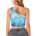 Blue Sparkle Light Print One Shoulder Crop Top